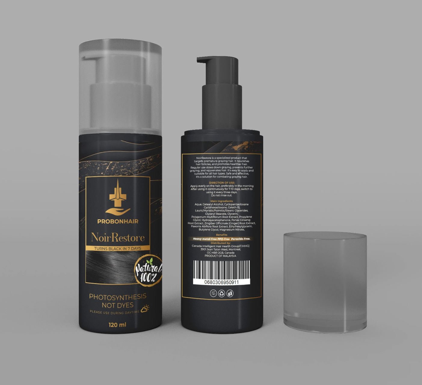 NoirRestore Grey Hair Solution - Turn grey to black just in 7 days! 120ml - Kedem Herbs Canada