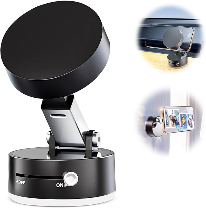 2025 Upgraded Vacuum Magnetic Suction Phone Mount, Stand Magnetic Cell Phone Holder for All Smooth Surface, Compatible with iPhone & Android