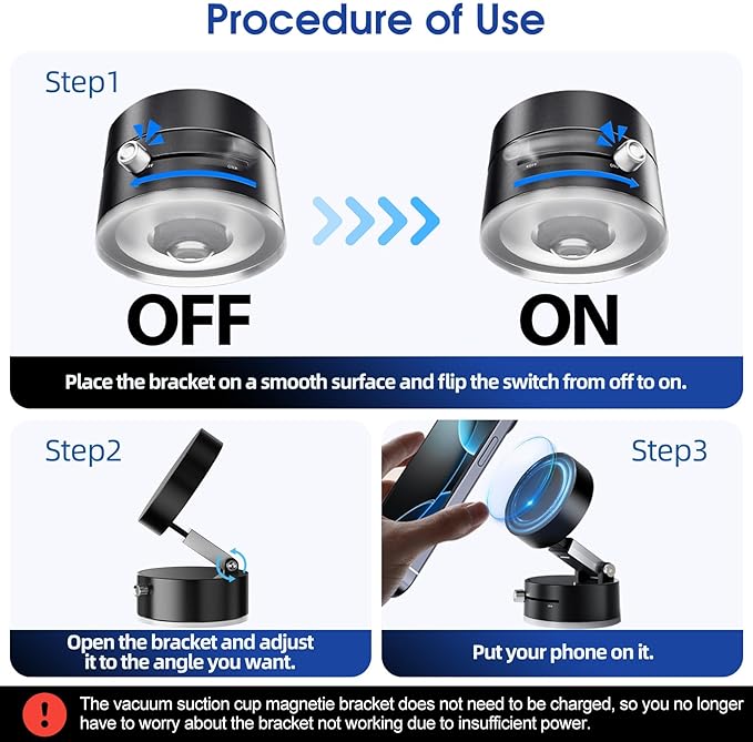 2025 Upgraded Vacuum Magnetic Suction Phone Mount, Stand Magnetic Cell Phone Holder for All Smooth Surface, Compatible with iPhone & Android