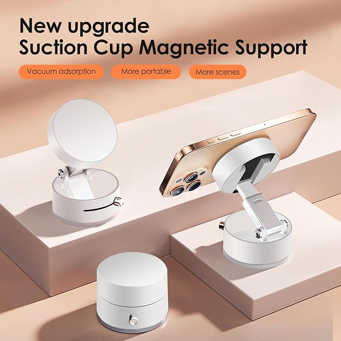 2025 Upgraded Vacuum Magnetic Suction Phone Mount, Stand Magnetic Cell Phone Holder for All Smooth Surface, Compatible with iPhone & Android